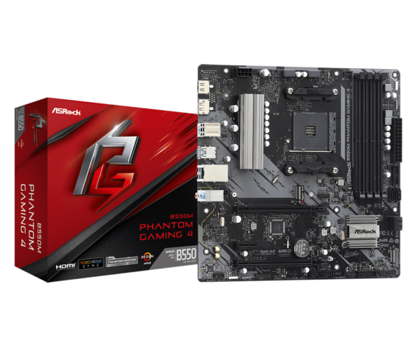 ASROCK Main Board Desktop B550M PHANTOM GAMING 4 (AM4, B550, 4xDDR4, 1xPCIe 4.0 x16, 1xPCI 3.0x16, 1xPCIe 3.0x1, 4xSATA, 1xM.2 PCIe Gen4x4, 1xM.2, 8xUSB3.2 Gen1, 6xUSB2.0, HDMI, DP, GLAN, mATX, Retail)