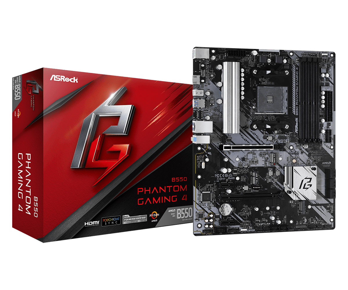 Mainboard|ASROCK|AMD B550|SAM4|ATX|2xPCI-Express 3.0 1x|1xPCI-Express 3.0 4x|2xM.2|1xPCI-Express 4.0 16x|Memory DDR4|Memory slots 4|1xHDMI|2xAudio-In|1xAudio-Out|6xUSB 3.2|1xPS/2|1xRJ45|B550PHANTOMGAMING4 - Image 2