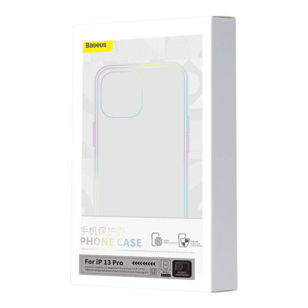 Phone case Baseus Magnetic Crystal Clear for iPhone 13 Pro (transparent) with all-tempered-glass screen protector and cleaning kit - Image 10