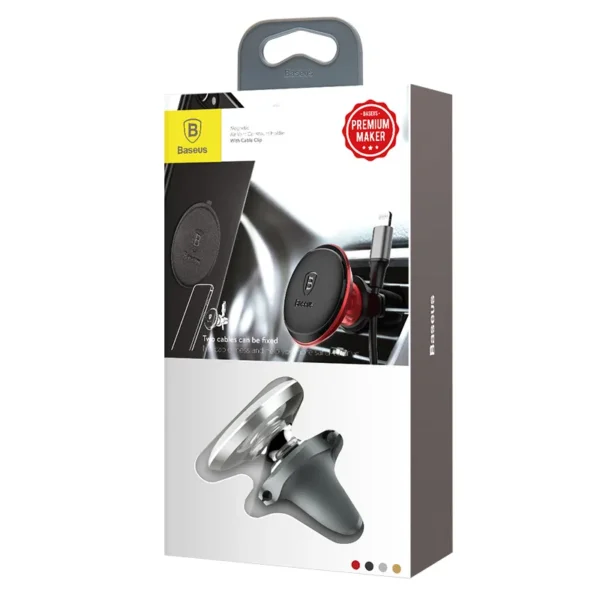SUPORT AUTO Baseus OS pt. SmartPhone, fixare grilaj ventilatie, magnetic, 2 x clips cablu, argintiu "SUGX020012" - 6932172627034 - Image 6