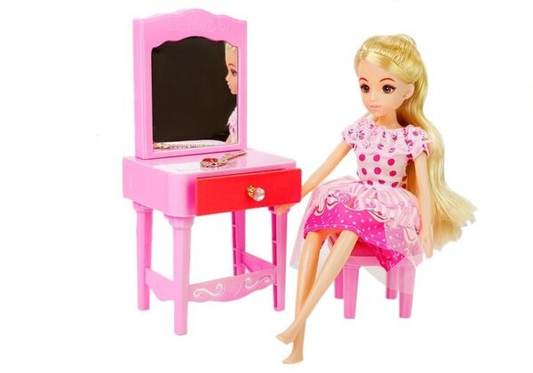 Doll + Furniture Set Bed Wardrobe Dressing table - Image 6