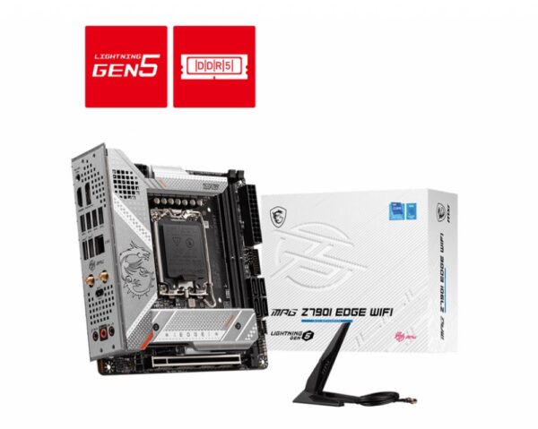 MSI MPG Z790I Edge WiFi - Z�kladn� deska - mini ITX - z�suvka LGA1700 - Z790 �ipov� sada - USB 3.2 Gen 1, USB 3.2 Gen 2, USB-C Gen 2x2 - 2.5 Gigabit LAN, Wi-Fi 6, Bluetooth - vestav�n� grafika (vy�aduje CPU) - HD Audio (8 kan�l�)