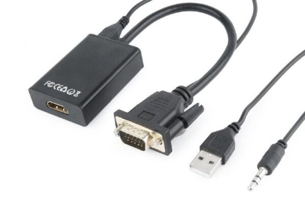 Gembird VGA Male - HDMI Female 0.15m Black + USB/AUX Full HD