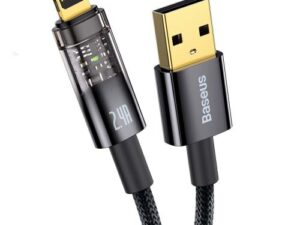 CABLU alimentare si date Baseus Explorer, Fast Charging Data Cable pt. smartphone,USB la Lightning 2.4A, 1m, Auto Power-Off, negru transparent "CATS000401" (timbru verde 0.18 lei) - 6932172605759