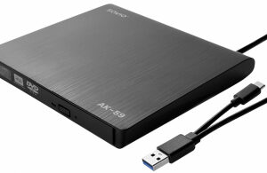 Ārējais diskdzinis Savio External Slim drive CD/DVD R/ RW – USB-C/ USB-A