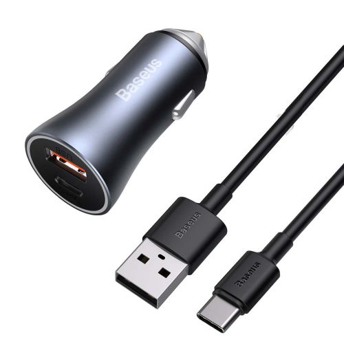 INCARCATOR auto Baseus Golden Contactor,1xUSB Output 5V/3A si 1xUSB Type-C Output 5V/3A,40W,cablu 5A USB la USB Type-C de 1m,pt. bricheta auto,gri "TZCCJD-0G" (timbru verde 0.8 lei)-6953156201958 - Image 5