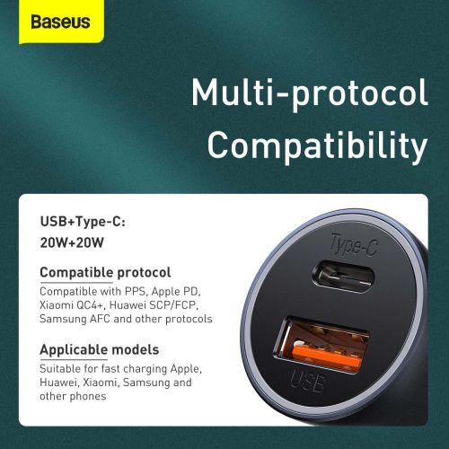INCARCATOR auto Baseus Golden Contactor,1xUSB Output 5V/3A si 1xUSB Type-C Output 5V/3A,40W,cablu 5A USB la USB Type-C de 1m,pt. bricheta auto,gri "TZCCJD-0G" (timbru verde 0.8 lei)-6953156201958 - Image 10