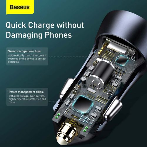 INCARCATOR auto Baseus Golden Contactor,1xUSB Output 5V/3A si 1xUSB Type-C Output 5V/3A,40W,cablu 5A USB la USB Type-C de 1m,pt. bricheta auto,gri "TZCCJD-0G" (timbru verde 0.8 lei)-6953156201958