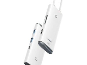 DOCKING Station Baseus Lite, conectare PC USB Type-C, USB 3.0 x 2, USB Type C x 1 PD, HDMI x 1/4K/30Hz, card reader SD/microSD, alb "WKQX050102" (timbru verde 0.18 lei) - 6932172606350