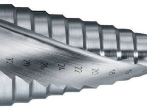 Step drill Ø4-12 mm, HSS. Step 1 mm. Helicoidal flute. Bright, uncoated