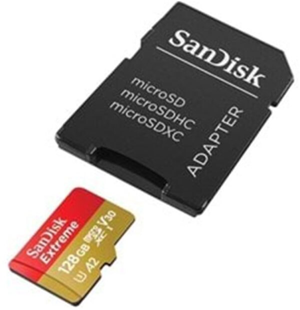 SanDisk Extreme microSDXC 128GB for Action Cams and Drones + SD Adapter + 1 year RescuePRO Deluxe up to 190MB/s & 90MB/s Read/Write speeds A2 C10 V30 UHS-I U3 - Image 2