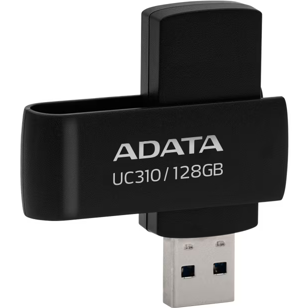 MEMORIE USB 3.2 ADATA 128 GB, protectie slide laterala, carcasa plastic, negru, "UC310-128G-RBK" (timbru verde 0.03 lei)