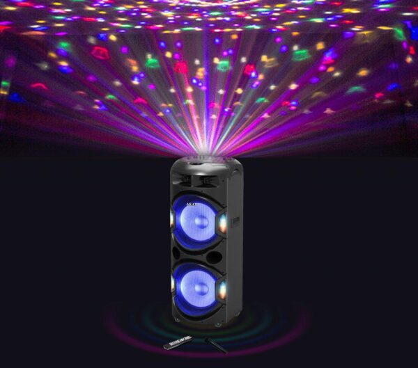 BOXE portabile AKAI, compact 2.0, RMS 350W, Micro SD card, microfon wireless, Bluetooth, conector Bluetooth, USB, negru, "DJ-Y5L" (timbru verde 40.00 lei)