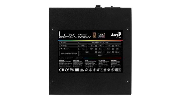 Toiteplokk AEROCOOL AEROPGSLUXRGB-650 PSU ATX AeroCool LUX 650W RGB 80 PLUS Bronze - Image 4