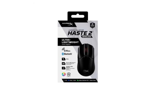 HyperX Pulsefire Haste 2 Wireless Gaming Mouse RF Wireless+Bluetooth, 26000 DPI, RGB Lighting, Black - Image 3