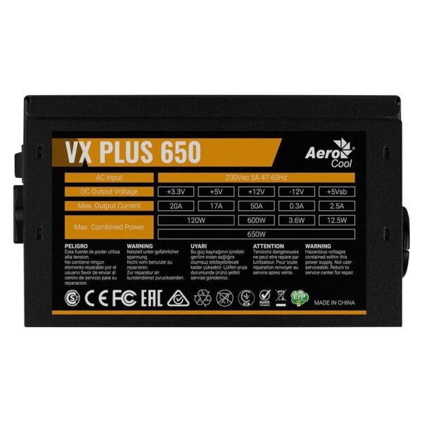 Toiteplokk AEROCOOL AEROVX-650PLUS PSU AeroCool VX-650 PLUS 650W, Silent 120mm fan with Smart control - Image 3