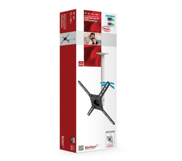 SUPORT pt tavan BARKAN, pt 1 TV/monitor plat, curbat, diag. max 65 inch, orizontala, verticala, inclinare, max 40 Kg, "3500.W"
