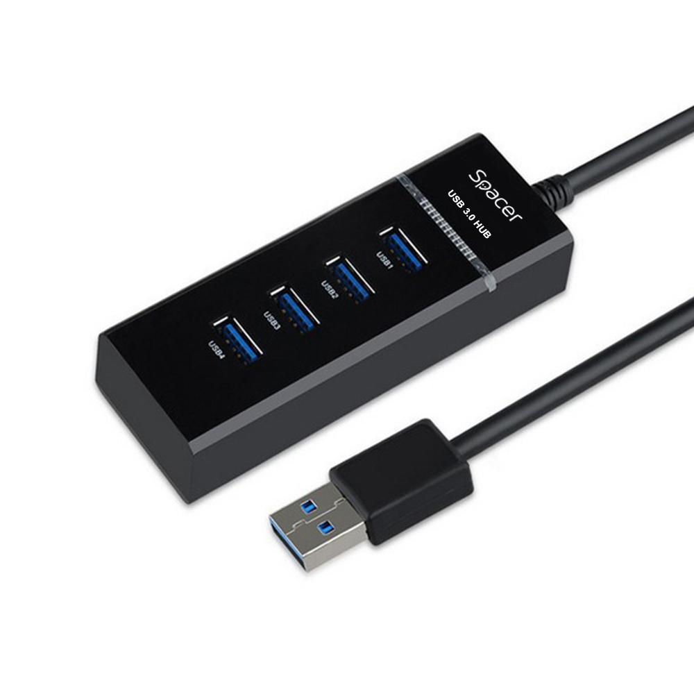 HUB extern SPACER, porturi USB: USB 3.0 x 4, conectare prin USB 3.0, 1m lungime cablu, negru, 45507057 "SPH-4USB30-01" (timbru verde 0.8 lei)