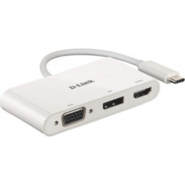 D-Link DUB-V310 - Video adapt�r - 24 pin USB-C s piny (male) do HD-15 (VGA), HDMI, DisplayPort se zd��kami (female) - 11 cm - podporuje 4K