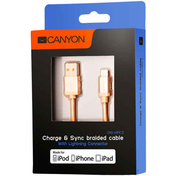 CANYON cable MFI-3 Lightning 12W 1m Gold - Image 2