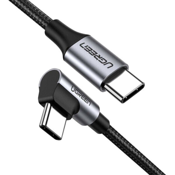 CABLU alimentare si date Ugreen, "US255", Fast Charging Data Cable pt. smartphone, USB Type-C la USB Type-C 60W/3A Angled 90°, braided, 2m, gri "50125" (timbru verde 0.08 lei) - 6957303851256