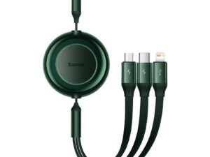 CABLU alimentare si date Baseus Bright Mirror 2 One-for-three Retractable, pt. smartphone,USB la Micro-USB+Lightning+USB Type-C 3.5A, 1.1m,verde "CAMJ010006" (timbru verde 0.18 lei) - 6932172609085