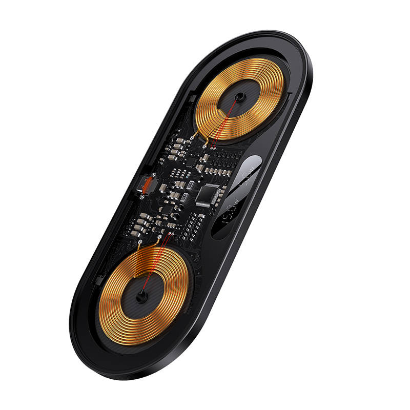 Baseus Wireless Charger Digital LED Display, Dual charging platform, with Type-C cable, 20W Black (WXSX010101) - Image 2