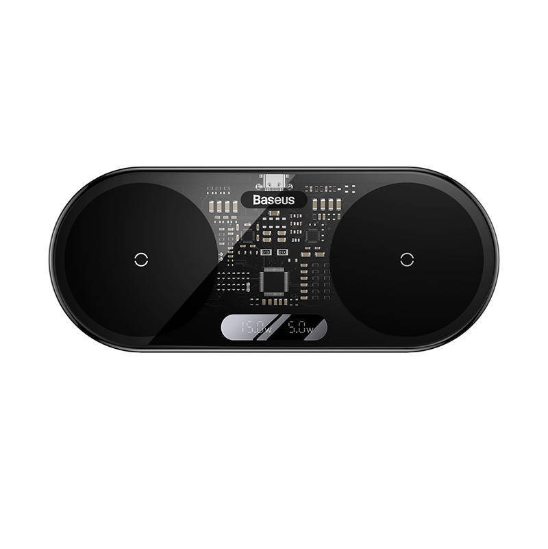 Baseus Wireless Charger Digital LED Display, Dual charging platform, with Type-C cable, 20W Black (WXSX010101) - Image 6