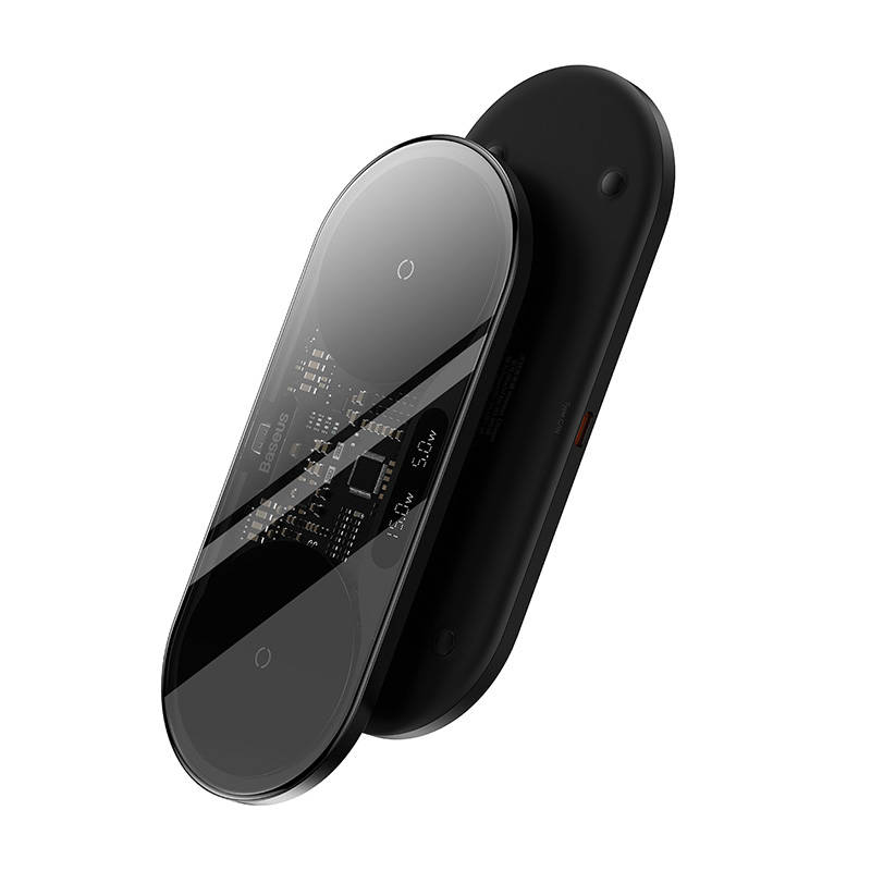 Baseus Wireless Charger Digital LED Display, Dual charging platform, with Type-C cable, 20W Black (WXSX010101)
