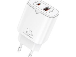 Network charger VFAN E08, USB + USB-C, 20W PD + QC 3.0 (white)