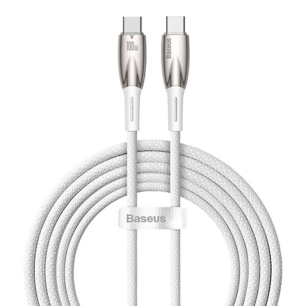 CABLU alimentare si date Baseus Glimmer, Fast Charging Data Cable pt. smartphone, USB Type-C la USB Type-C 100W, 2m, alb "CADH000802" (timbru verde 0.08 lei) - 6932172618070