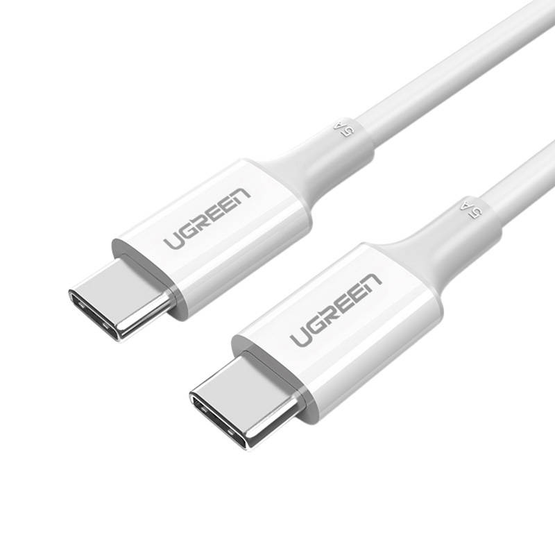 CABLU alimentare si date Ugreen, "US300", Fast Charging Data Cable pt. smartphone,USB Type-C la Type-C, ABS, 5A, 2m, alb "60552" (timbru verde 0.08 lei) - 6957303865529