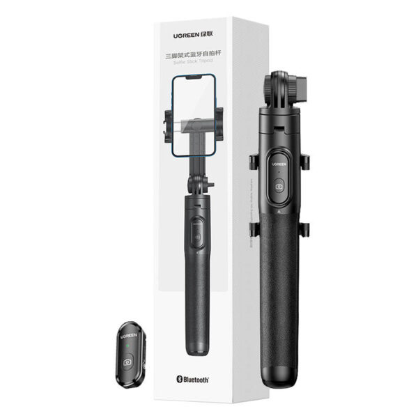 SELFIE STICK Ugreen, "LP586",  pt. smartphone, pliabil + telecomanda bluetooth, functie de trepied, Bluetooth 4.2, baterie CR1632, aluminiu, alb "15062" (include timbru verde 0.8 lei) - 6941876210626