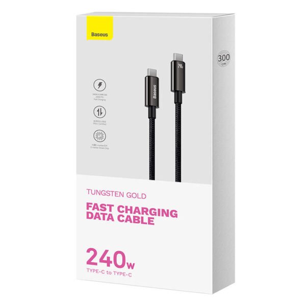 USB-C to USB-C cable Baseus Tungsten Gold 240W 3m (black) - Image 7