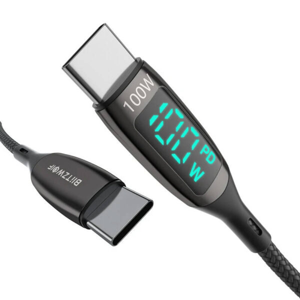 USB-C to USB-C cable BlitzWolf BW-TC23, with display, 100W, 1.8m (black) - Image 4