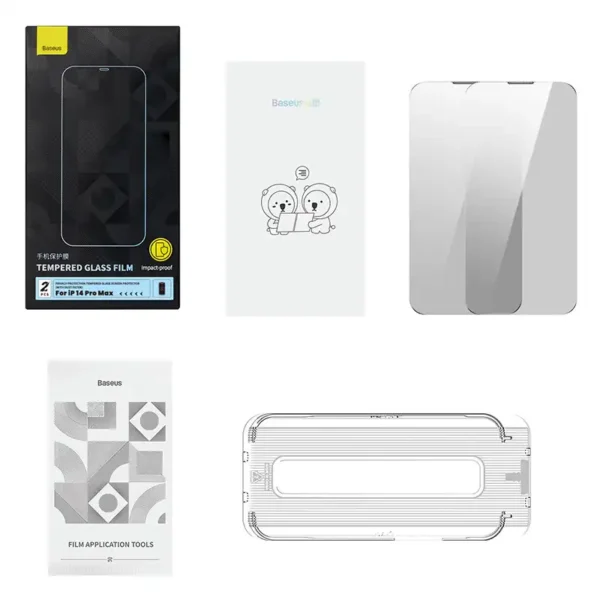 Privacy tempered Glass Baseus Iphone 14 Pro Max (2pcs) with 2 cleaning kits and dust-proof installation tool - Image 3