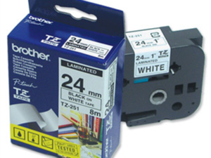 Brother TZE251 Tejp Svart Text, Vit botten, 24mm