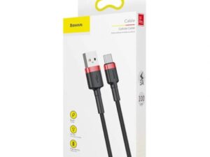 CABLU alimentare si date Baseus Cafule, Fast Charging Data Cable pt. smartphone, USB la USB Type-C 3A, 1m, rosu + negru "CATKLF-B91" (timbru verde 0.08 lei) - 6953156278219