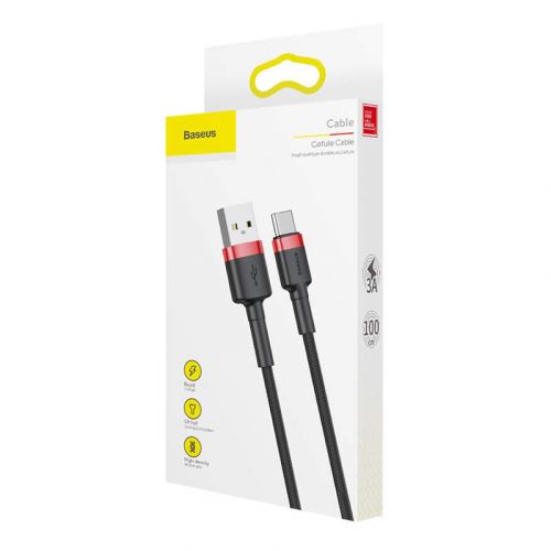 CABLU alimentare si date Baseus Cafule, Fast Charging Data Cable pt. smartphone, USB la USB Type-C 3A, 1m, rosu + negru "CATKLF-B91" (timbru verde 0.08 lei) - 6953156278219