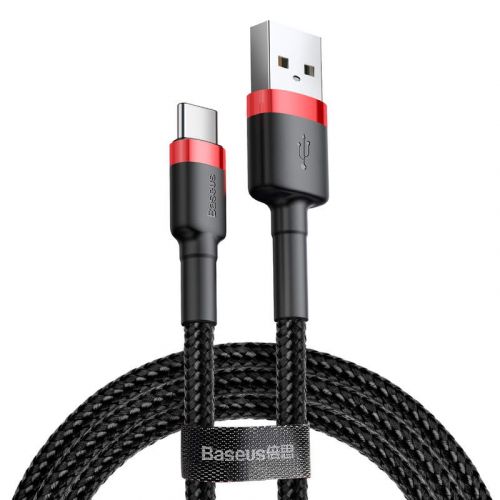CABLU alimentare si date Baseus Cafule, Fast Charging Data Cable pt. smartphone, USB la USB Type-C 3A, 1m, rosu + negru "CATKLF-B91" (timbru verde 0.08 lei) - 6953156278219 - Image 2