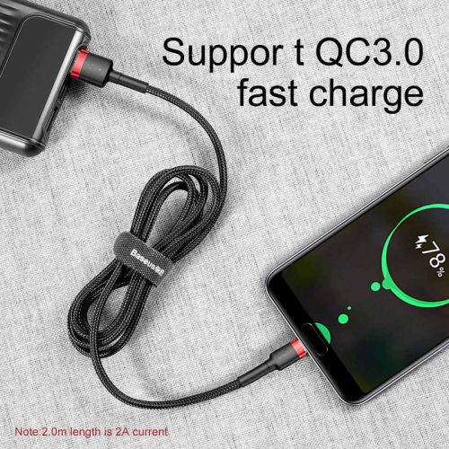 CABLU alimentare si date Baseus Cafule, Fast Charging Data Cable pt. smartphone, USB la USB Type-C 3A, 1m, rosu + negru "CATKLF-B91" (timbru verde 0.08 lei) - 6953156278219 - Image 3