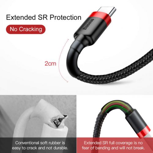 CABLU alimentare si date Baseus Cafule, Fast Charging Data Cable pt. smartphone, USB la USB Type-C 3A, 1m, rosu + negru "CATKLF-B91" (timbru verde 0.08 lei) - 6953156278219 - Image 4