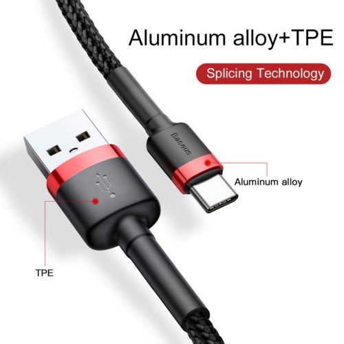CABLU alimentare si date Baseus Cafule, Fast Charging Data Cable pt. smartphone, USB la USB Type-C 3A, 1m, rosu + negru "CATKLF-B91" (timbru verde 0.08 lei) - 6953156278219 - Image 6