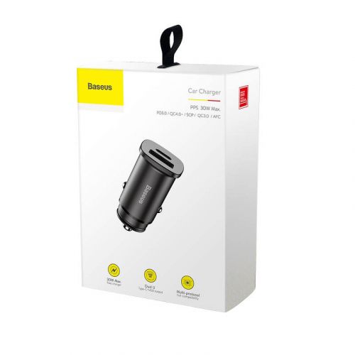 INCARCATOR auto Baseus Square metal, 1 x USB Output 5V/3A si 1 x USB Type-C Output 5V/3A, total output 30W, pt. bricheta auto, negru "CCALL-AS01" (timbru verde 0.8 lei) - 6953156281837