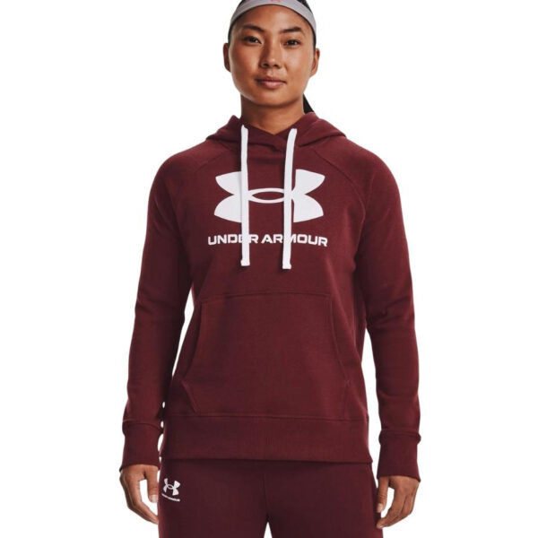 Under Armour Women's Rival Fleece Logo Hoodie Burgundy 1356318 690 - Image 3