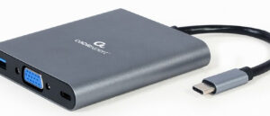 DOCKING Station Gembird universal, 6-in-1, conec PC USB Type C, USB-C x 1, USB-A 3.1 x 1, porturi video HDMIx1, VGAx1, PD  60 W, SD, microSD, Audio, argintiu "A-CM-COMBO6-01" (timbru verde 0.18 lei)