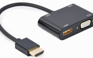 Adapter HDMI męski do HDMI żeński + VGA żeński z audio i dodatkowym portem zasilania