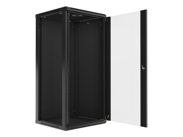 Lanberg wall-mounted installation rack cabinet 19'' 27U 600x600mm black (glass door) - Image 9
