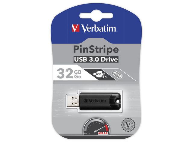 MEMORIE USB VERBATIM PINSTRIPE 32GB USB 3.0 NEGRU "49317" (TIMBRU VERDE 0.03 LEI)