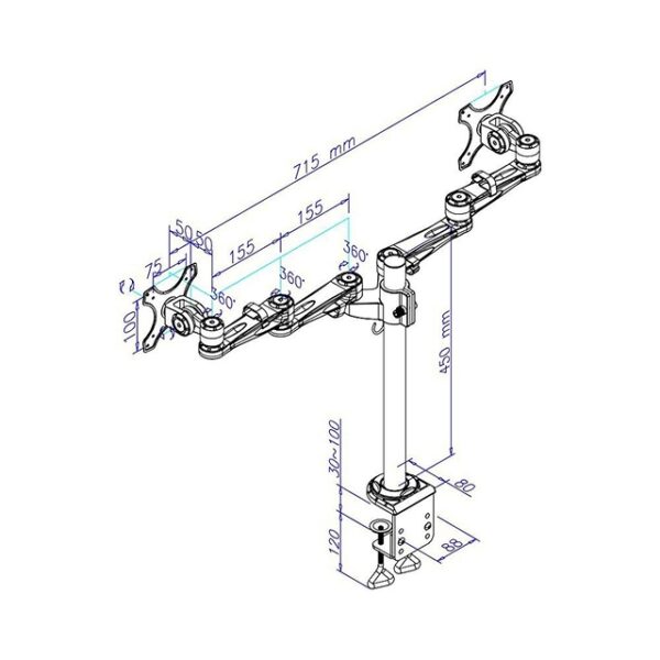 Neomounts FPMA-D935D - Mont�n� sada - pln� pohyb - pro 2 LCD displeje - st��brn� - velikost obrazovky: 10"-27" - upevn�n� svorkou, upevniteln� na st�l - Image 2